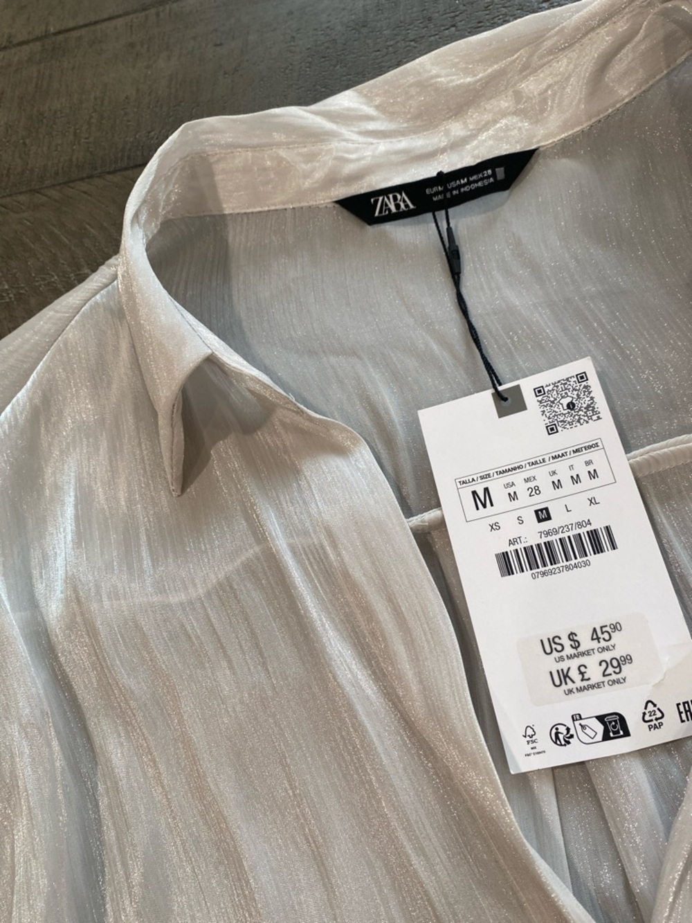 Zara Pearl Cream Metallic Button-Down Blouse - Picture 2 of 6